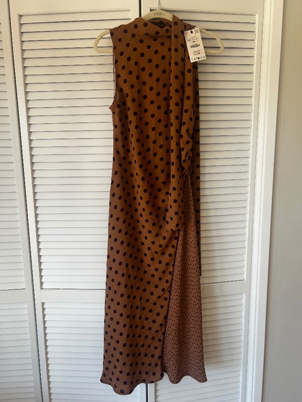 Zara Midi polka dot dress with neck tie